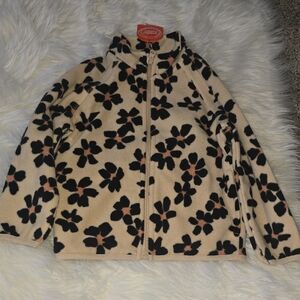 wonder nation Beige Floral Fleece Jacket with Black & Brown Flowers